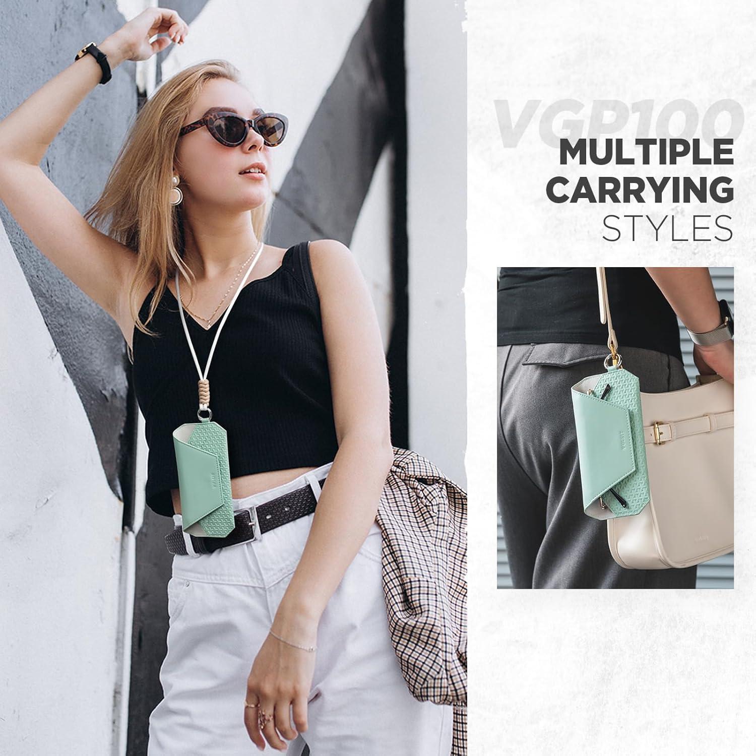 image:imageVULKIT Portable Leather Eye Glasses Case for Women amp Men Slim Sunglass Case Unisex Eyeglass CaseMint Green