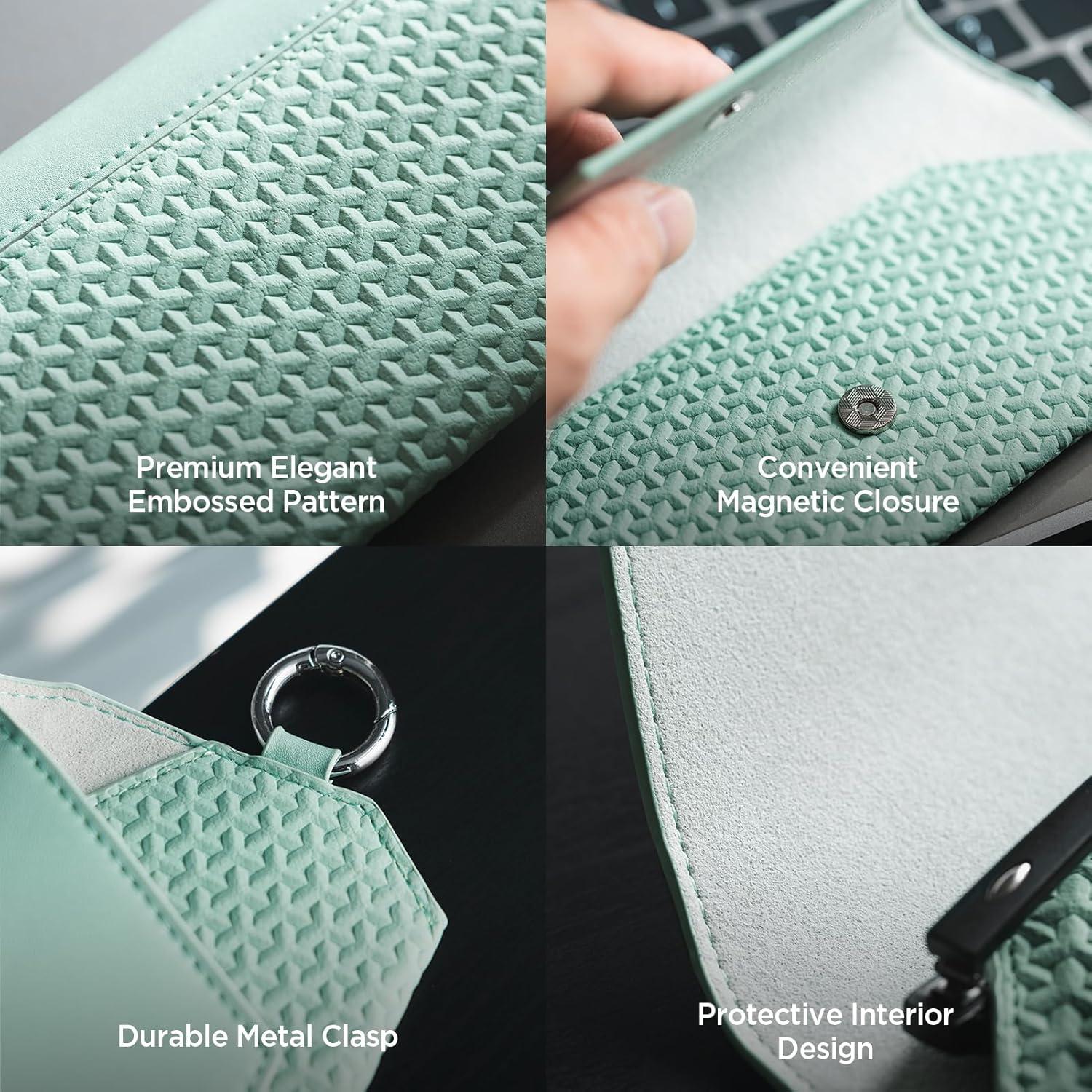 image:imageVULKIT Portable Leather Eye Glasses Case for Women amp Men Slim Sunglass Case Unisex Eyeglass CaseMint Green