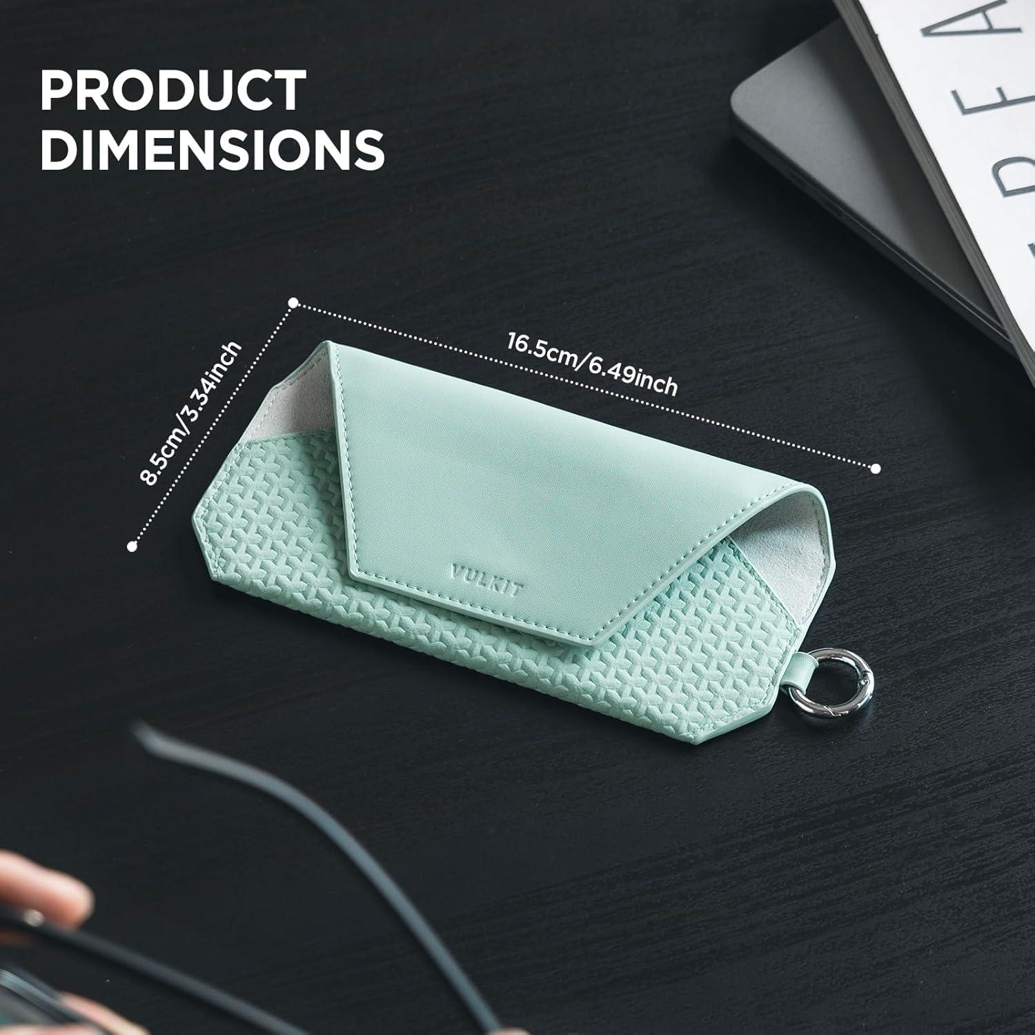 image:imageVULKIT Portable Leather Eye Glasses Case for Women amp Men Slim Sunglass Case Unisex Eyeglass CaseMint Green