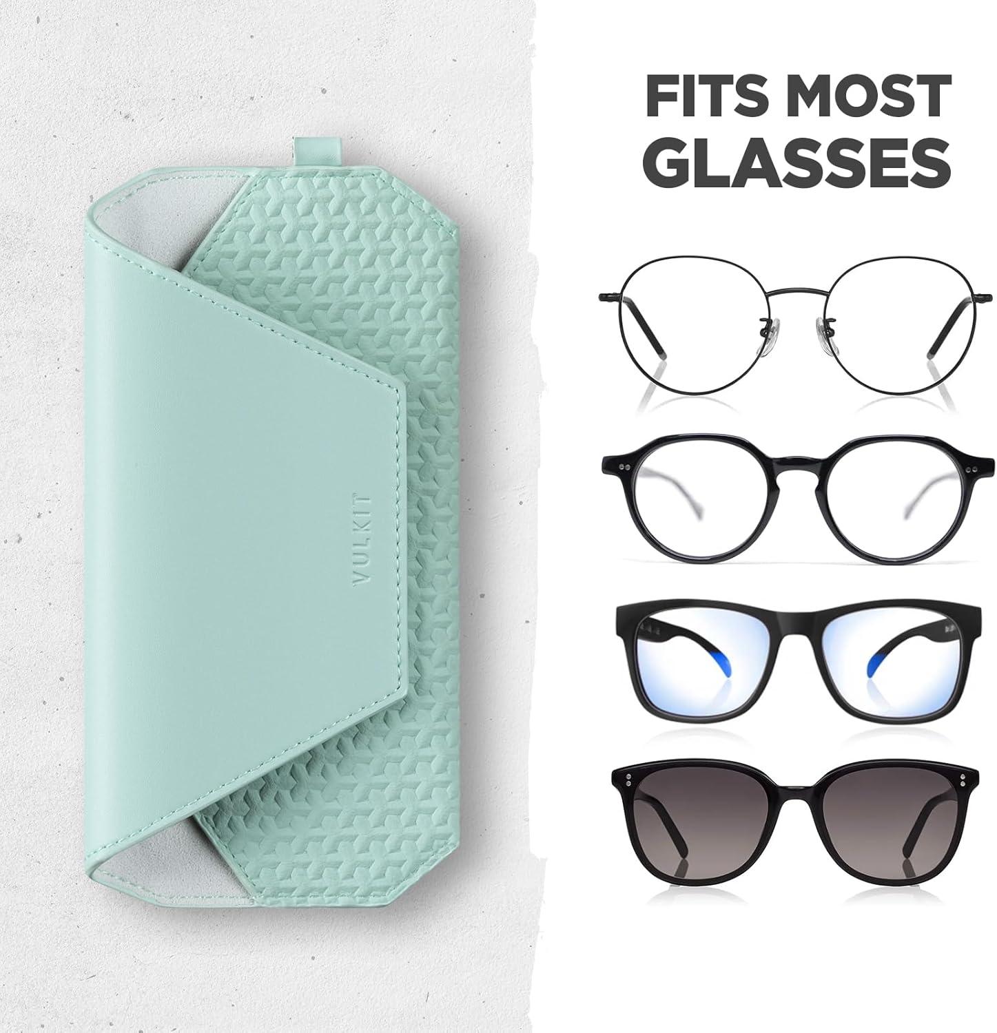 image:imageVULKIT Portable Leather Eye Glasses Case for Women amp Men Slim Sunglass Case Unisex Eyeglass CaseMint Green