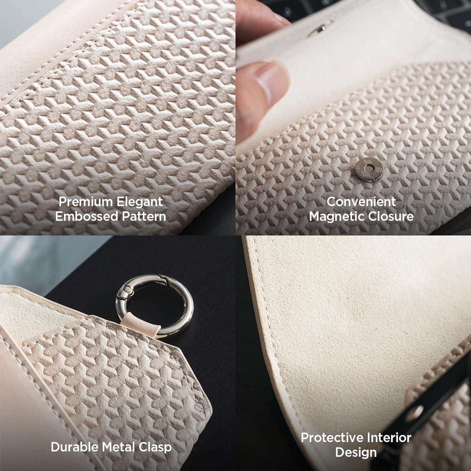 image:imageVULKIT Portable Leather Eye Glasses Case for Women amp Men Slim Sunglass Case Unisex Eyeglass CaseMoonstone Beige