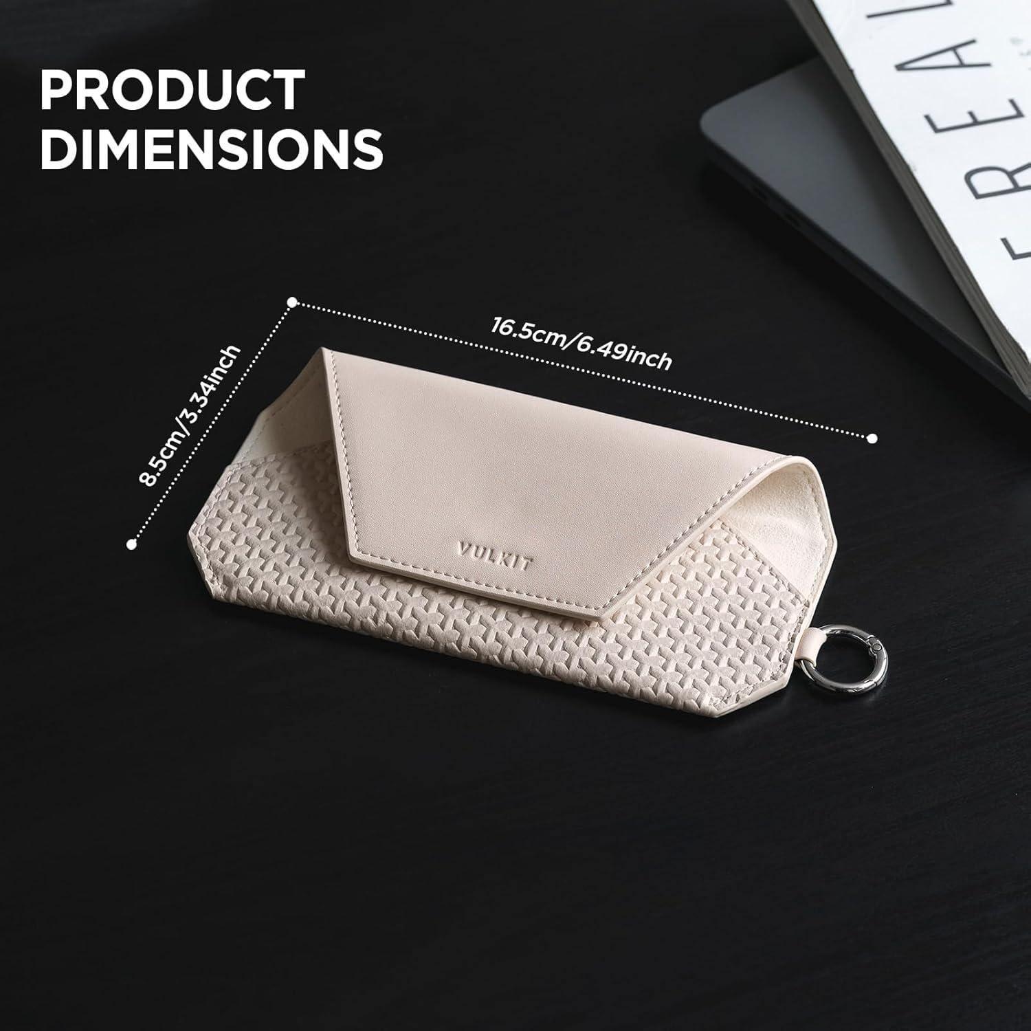 image:imageVULKIT Portable Leather Eye Glasses Case for Women amp Men Slim Sunglass Case Unisex Eyeglass CaseMoonstone Beige