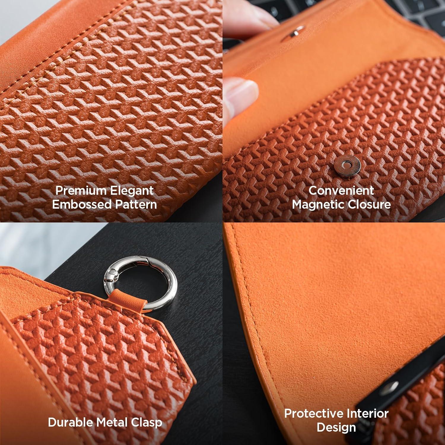 image:imageVULKIT Portable Leather Eye Glasses Case for Women amp Men Slim Sunglass Case Unisex Eyeglass CaseTangerine Rush