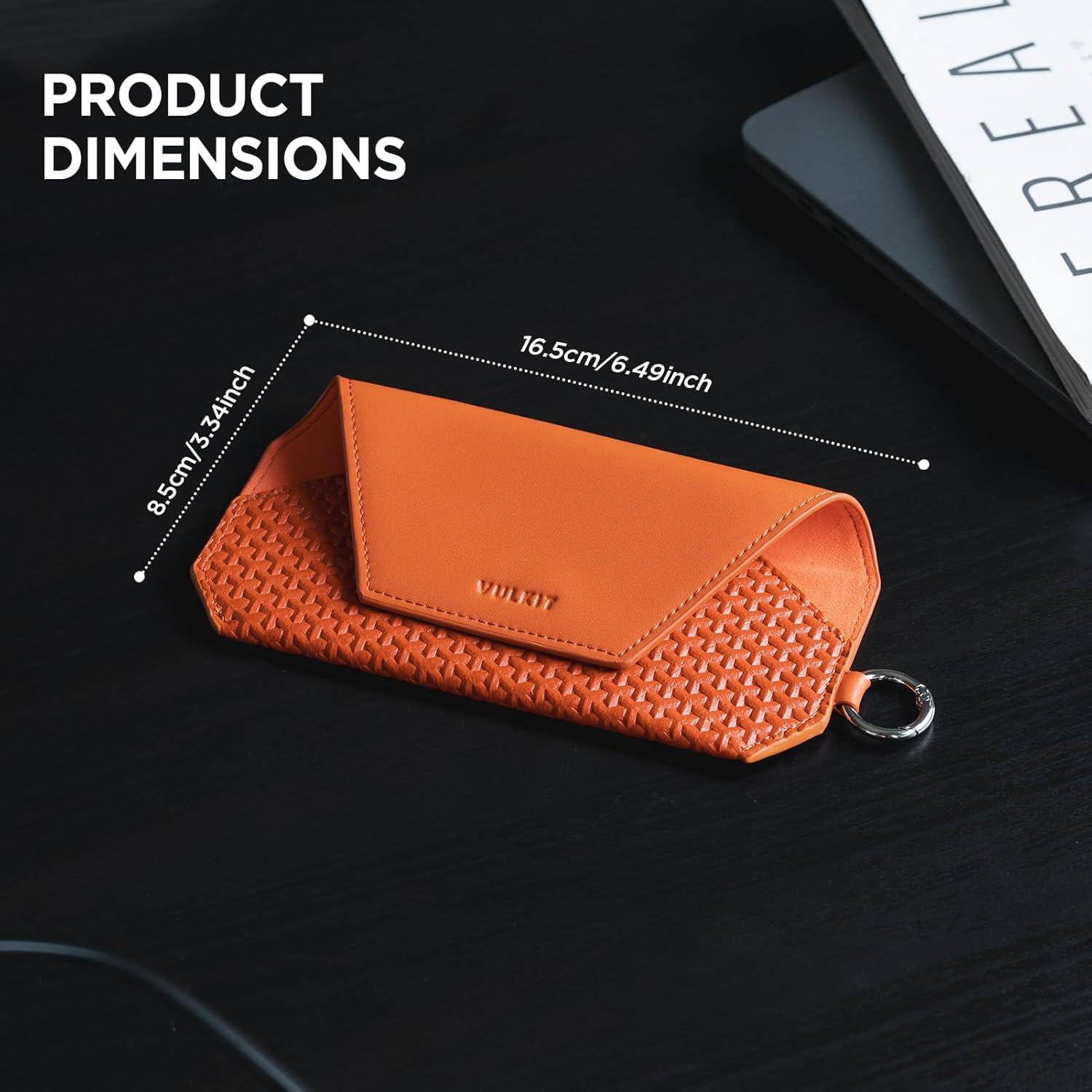 image:imageVULKIT Portable Leather Eye Glasses Case for Women amp Men Slim Sunglass Case Unisex Eyeglass CaseTangerine Rush