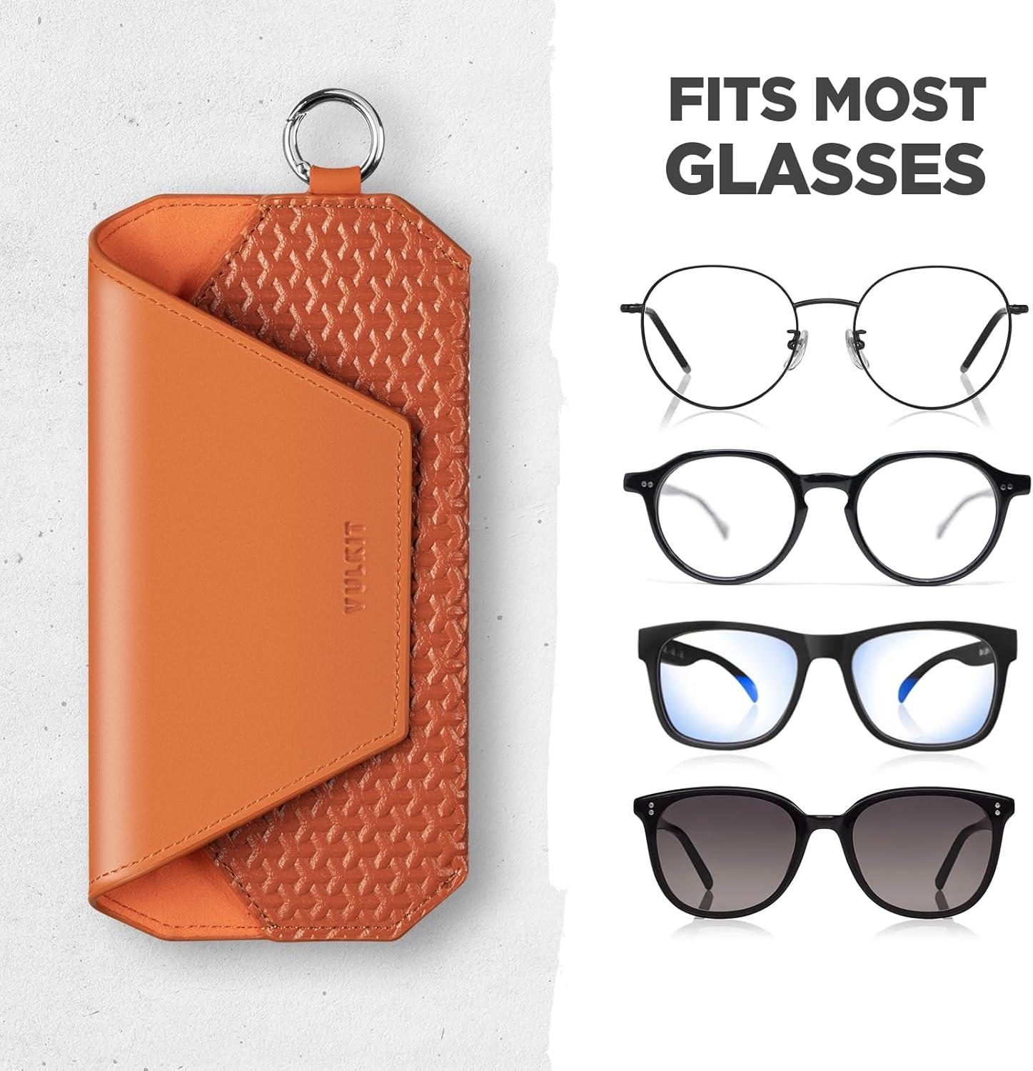 image:imageVULKIT Portable Leather Eye Glasses Case for Women amp Men Slim Sunglass Case Unisex Eyeglass CaseTangerine Rush