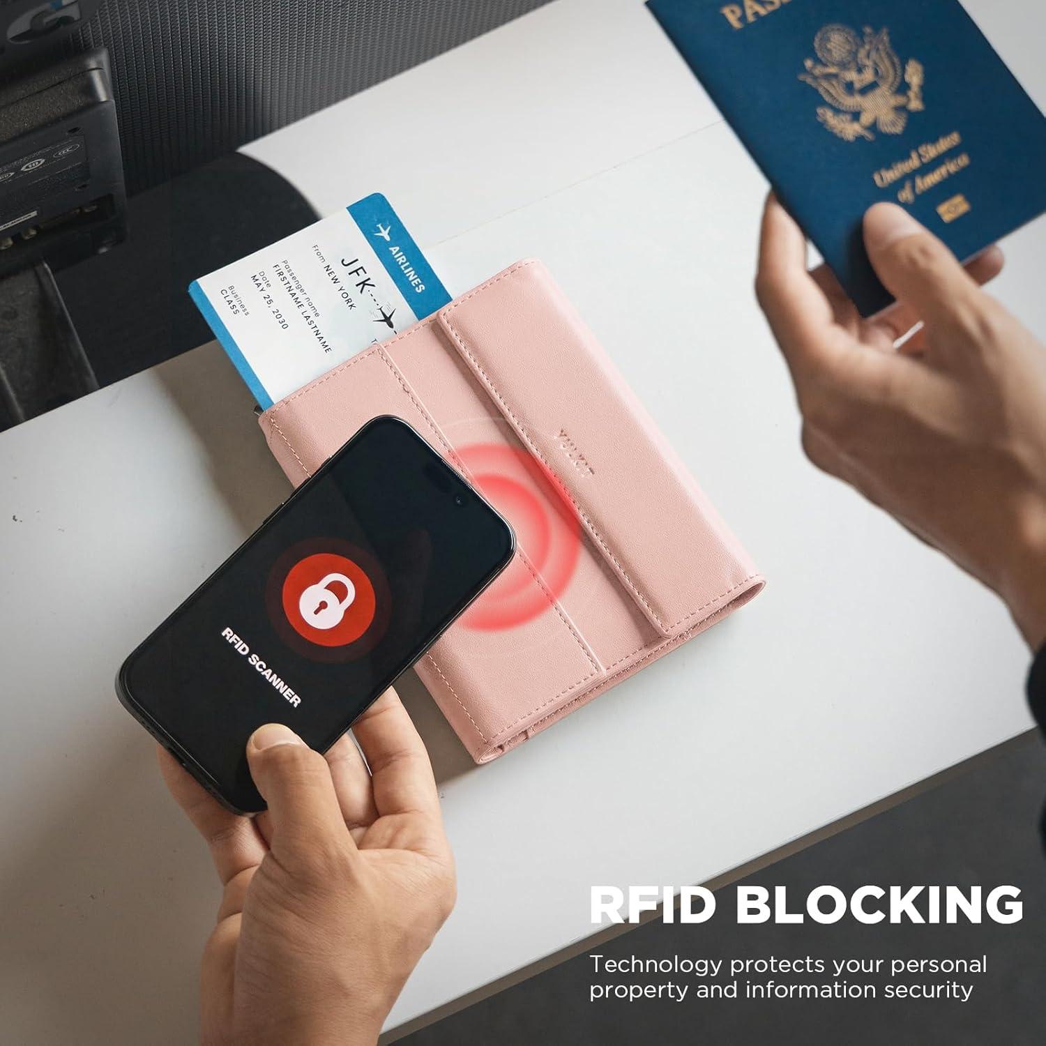 image:imageVULKIT RFID Blocking Passport Holder for Travel Multifunctional Passport Cover for Men amp Women Designed for LongDistance Trips Large Capacity Phone amp Tablet Stand Function Forest GreenRose Dust