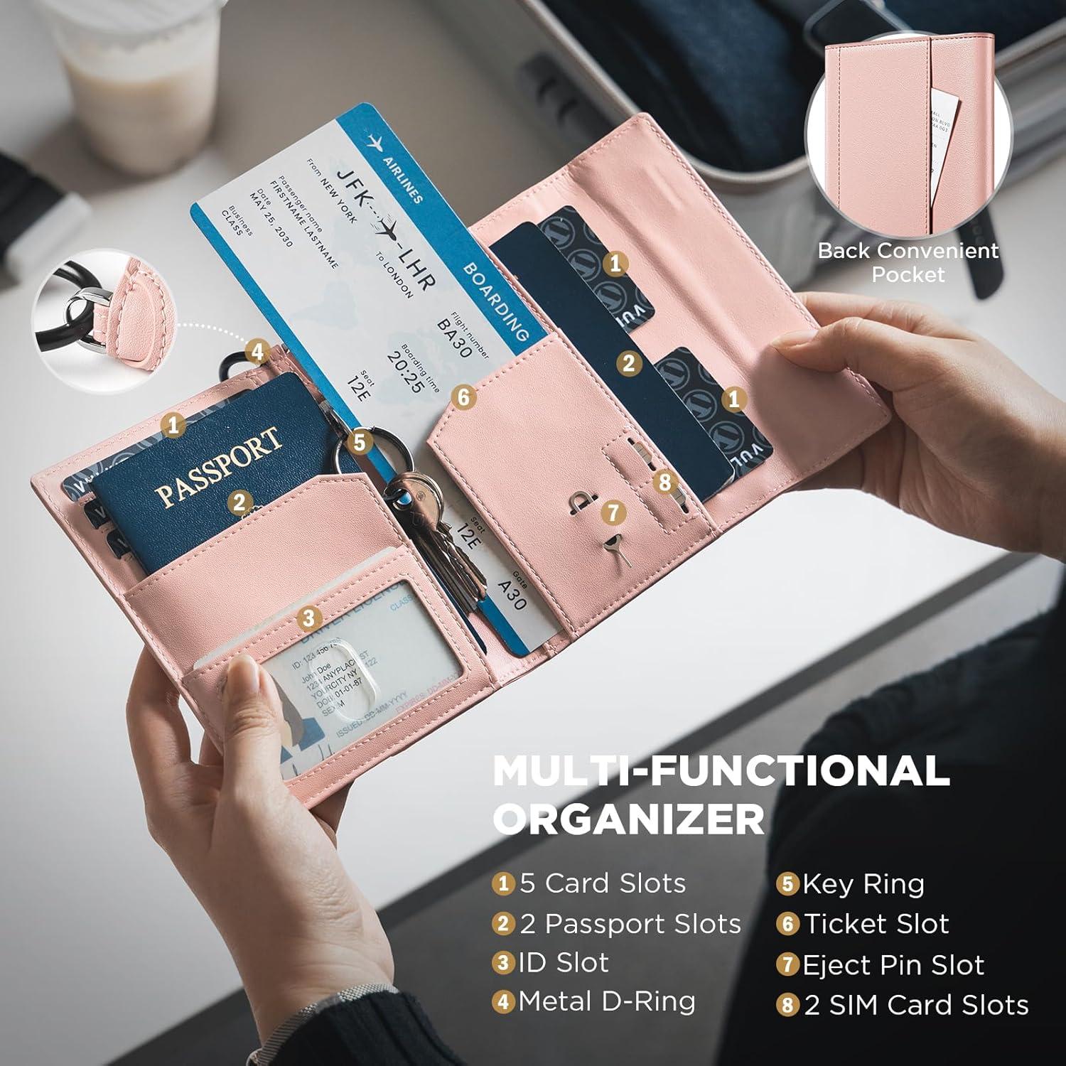 image:imageVULKIT RFID Blocking Passport Holder for Travel Multifunctional Passport Cover for Men amp Women Designed for LongDistance Trips Large Capacity Phone amp Tablet Stand Function Forest GreenRose Dust