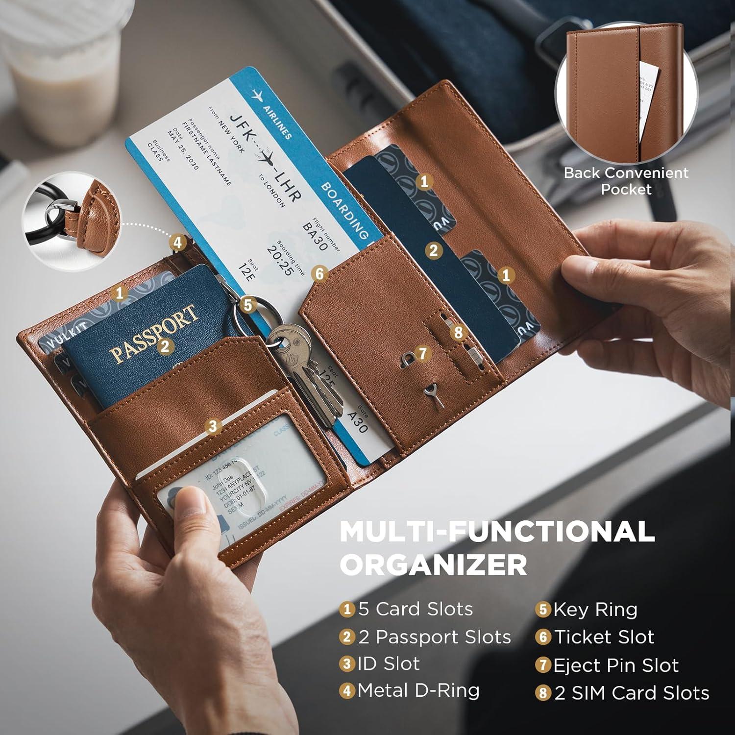 image:imageVULKIT RFID Blocking Passport Holder for Travel Multifunctional Passport Cover for Men amp Women Designed for LongDistance Trips Large Capacity Phone amp Tablet Stand Function Forest GreenMocha Tan