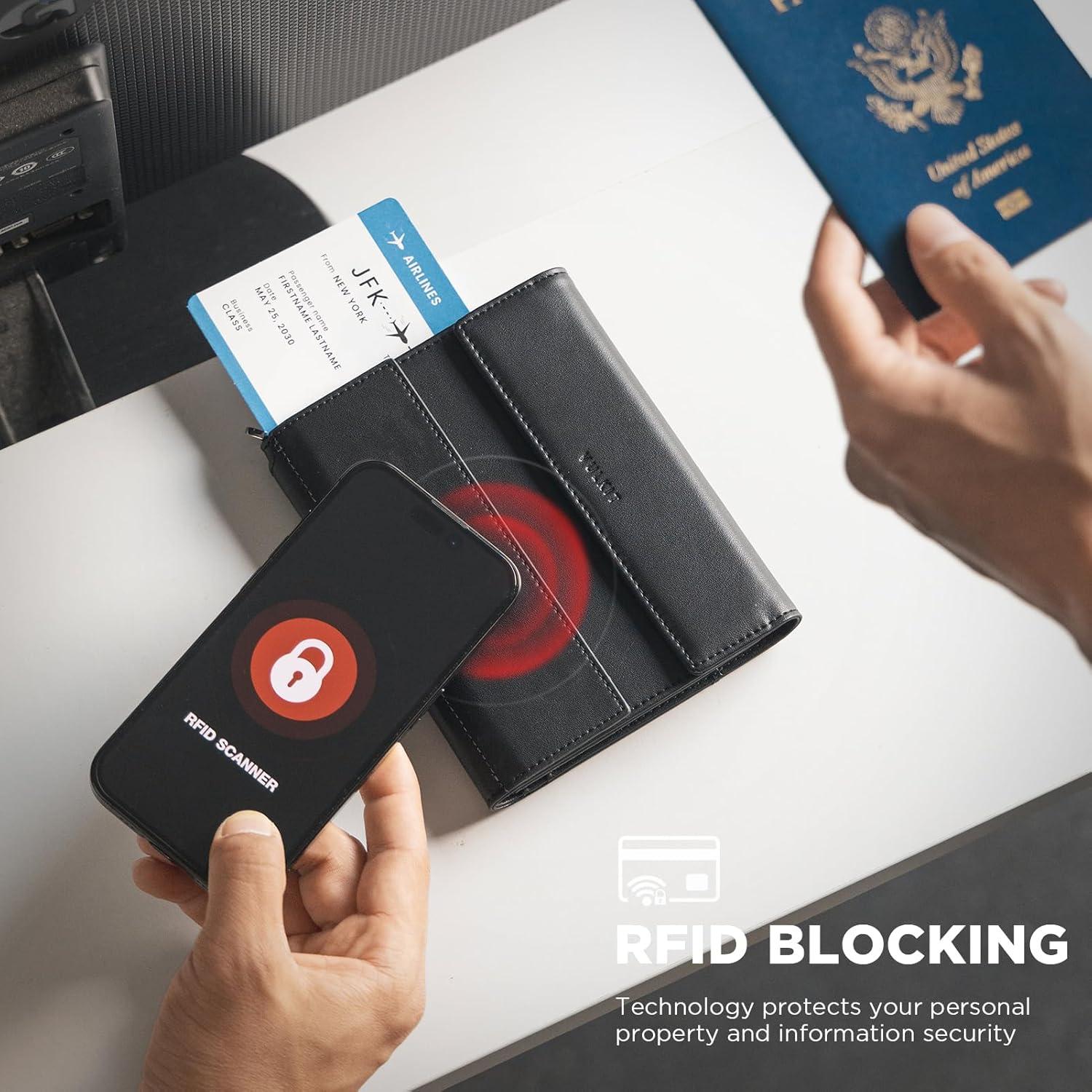 image:imageVULKIT RFID Blocking Passport Holder for Travel Multifunctional Passport Cover for Men amp Women Designed for LongDistance Trips Large Capacity Phone amp Tablet Stand Function Forest GreenOnyx Black