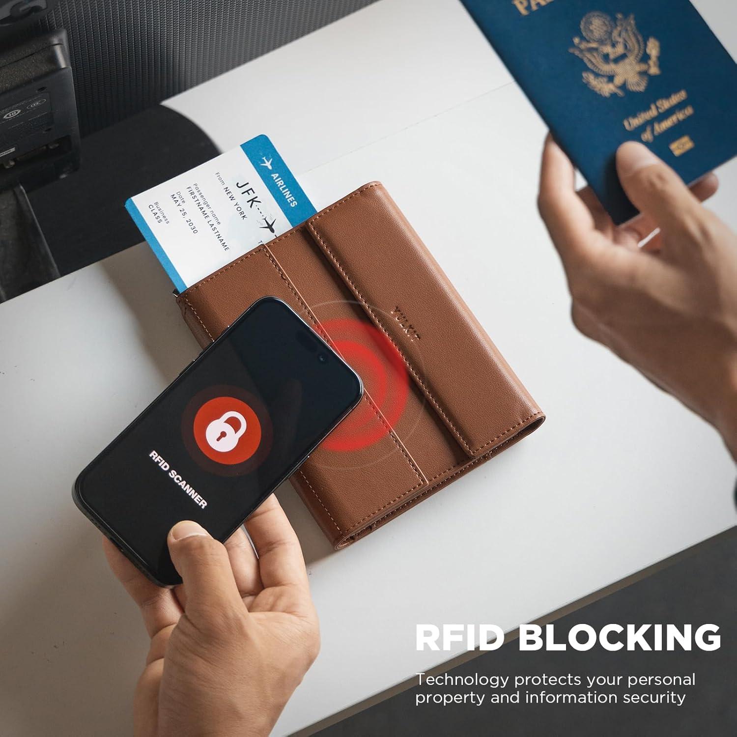 image:imageVULKIT RFID Blocking Passport Holder for Travel Multifunctional Passport Cover for Men amp Women Designed for LongDistance Trips Large Capacity Phone amp Tablet Stand Function Forest GreenMocha Tan