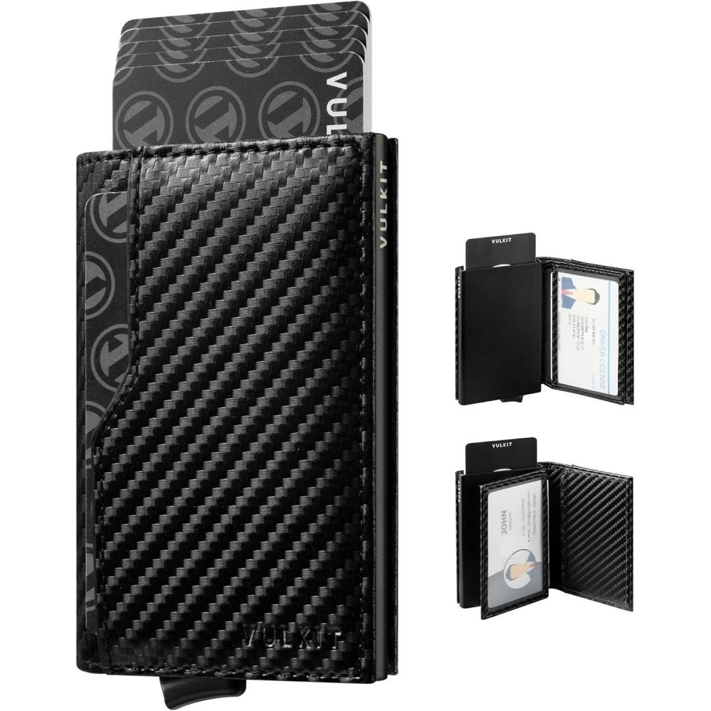 image:imageVULKIT Card Holder Wallet with Double ID Windows RFID Blocking Pop Up Wallet Minimalist Design for 12 CardsCF Black
