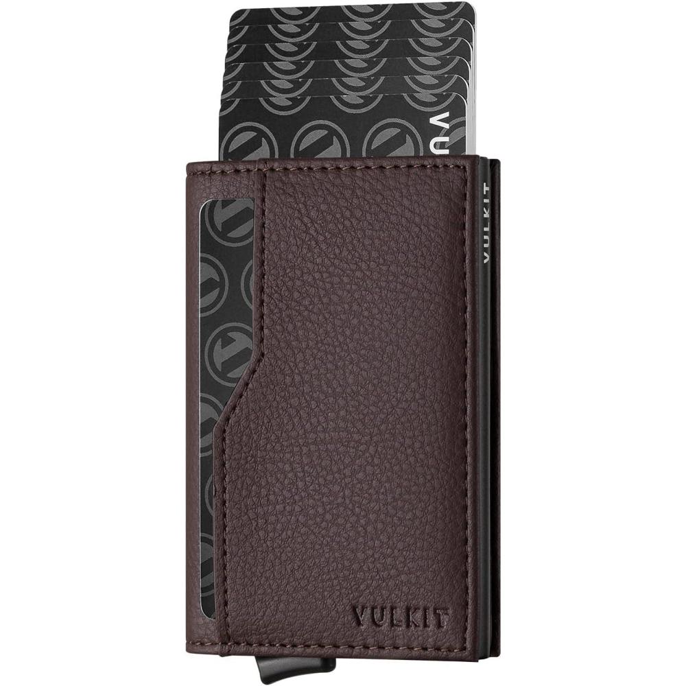 image:imageVULKIT Card Holder Wallet with Double ID Windows RFID Blocking Pop Up Wallet Minimalist Design for 12 CardsDark Brown