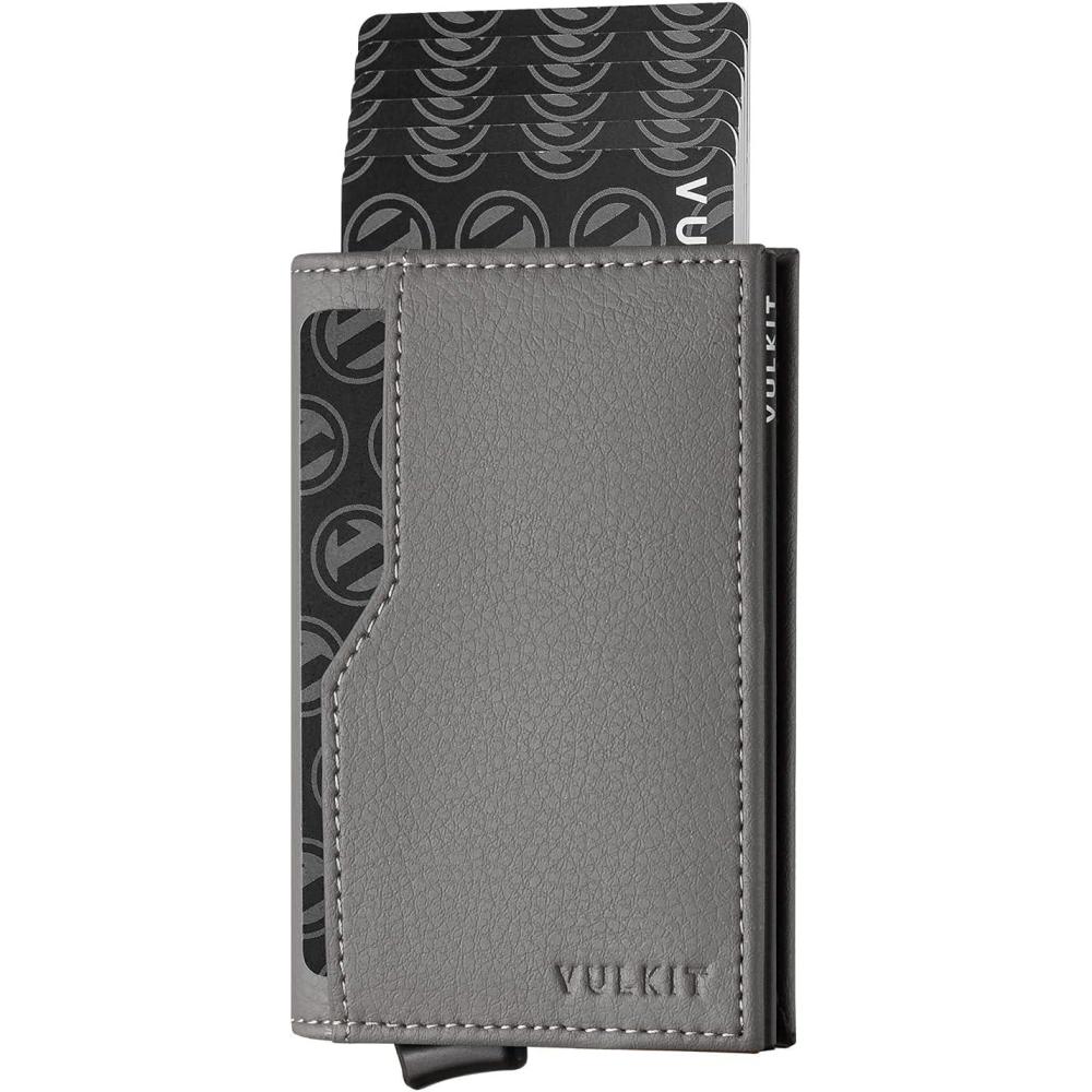 image:imageVULKIT Card Holder Wallet with Double ID Windows RFID Blocking Pop Up Wallet Minimalist Design for 12 CardsIron Grey