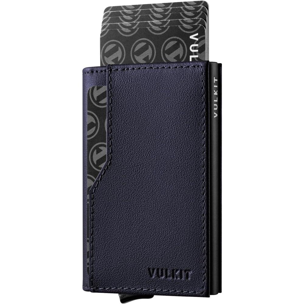 image:imageVULKIT Card Holder Wallet with Double ID Windows RFID Blocking Pop Up Wallet Minimalist Design for 12 CardsNappa Navy