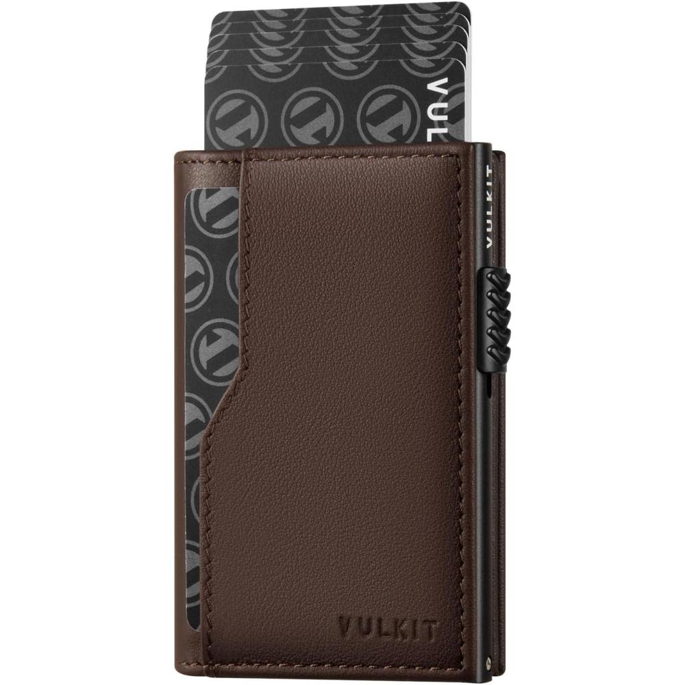 image:imageVULKIT Card Holder Wallet with Double ID Windows RFID Blocking Pop Up Wallet Minimalist Design for 12 CardsTop Grain Cowhide Espresso
