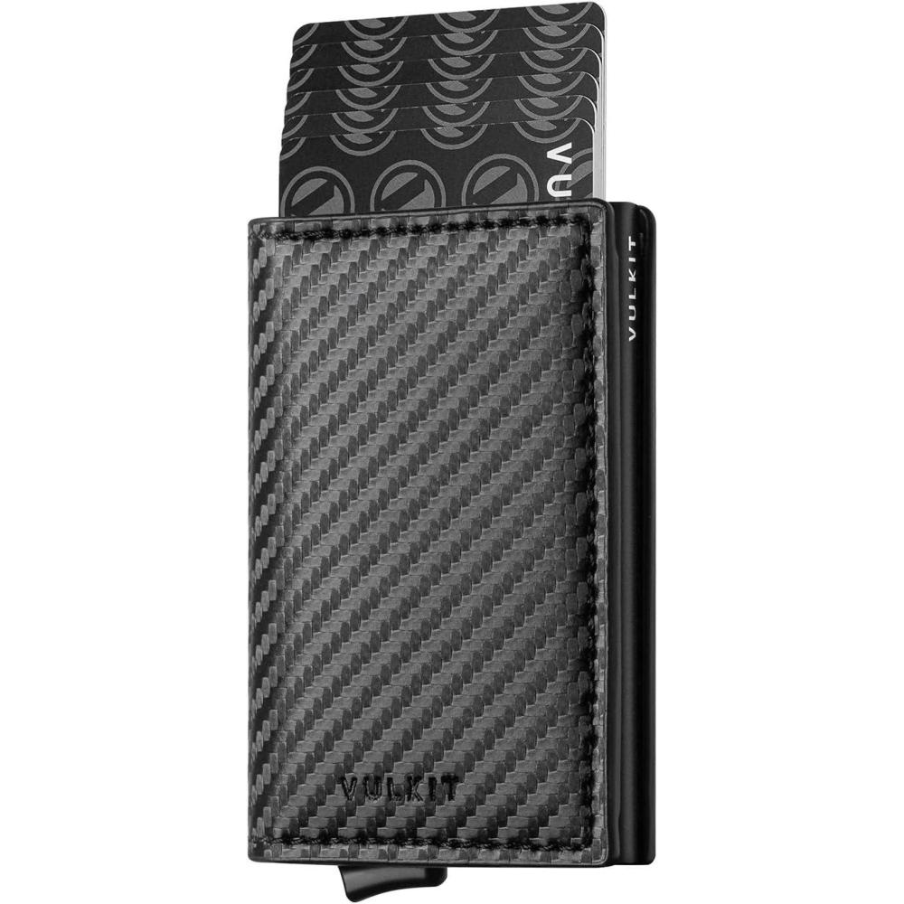 image:imageVULKIT Credit Card Holder RFID Blocking Leather Automatic Pop Up Wallet Aluminum Slim Pocket Business Card Caseblack