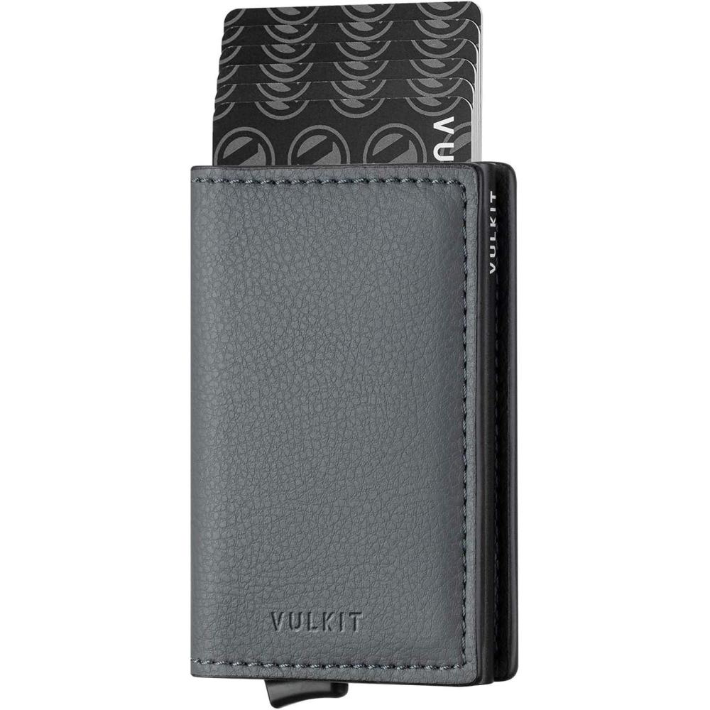 image:imageVULKIT Credit Card Holder RFID Blocking Leather Automatic Pop Up Wallet Aluminum Slim Pocket Business Card Caseiron grey