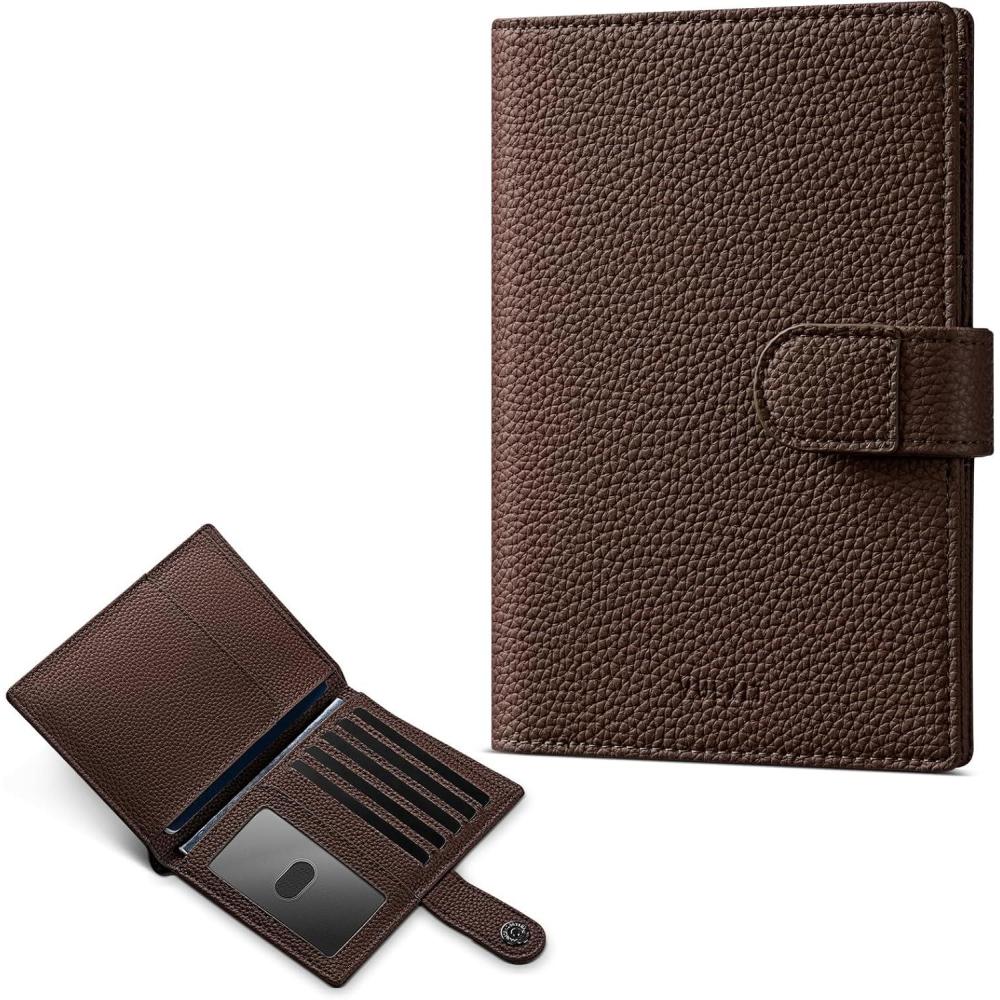 image:imageVULKIT Leather Passport Wallet for 2 Passports Slim Double Passport Holder RFID Blocking Passport Travel Wallet with ID Window for WomenEspresso