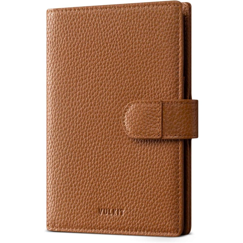 image:imageVULKIT Leather Passport Wallet for 2 Passports Slim Double Passport Holder RFID Blocking Passport Travel Wallet with ID Window for WomenGrain Browm