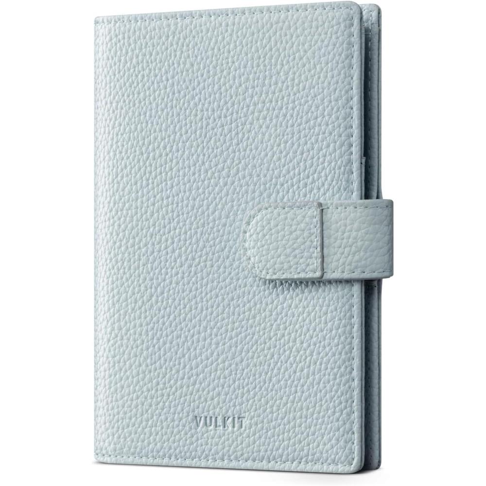image:imageVULKIT Leather Passport Wallet for 2 Passports Slim Double Passport Holder RFID Blocking Passport Travel Wallet with ID Window for WomenGrain Lightblue
