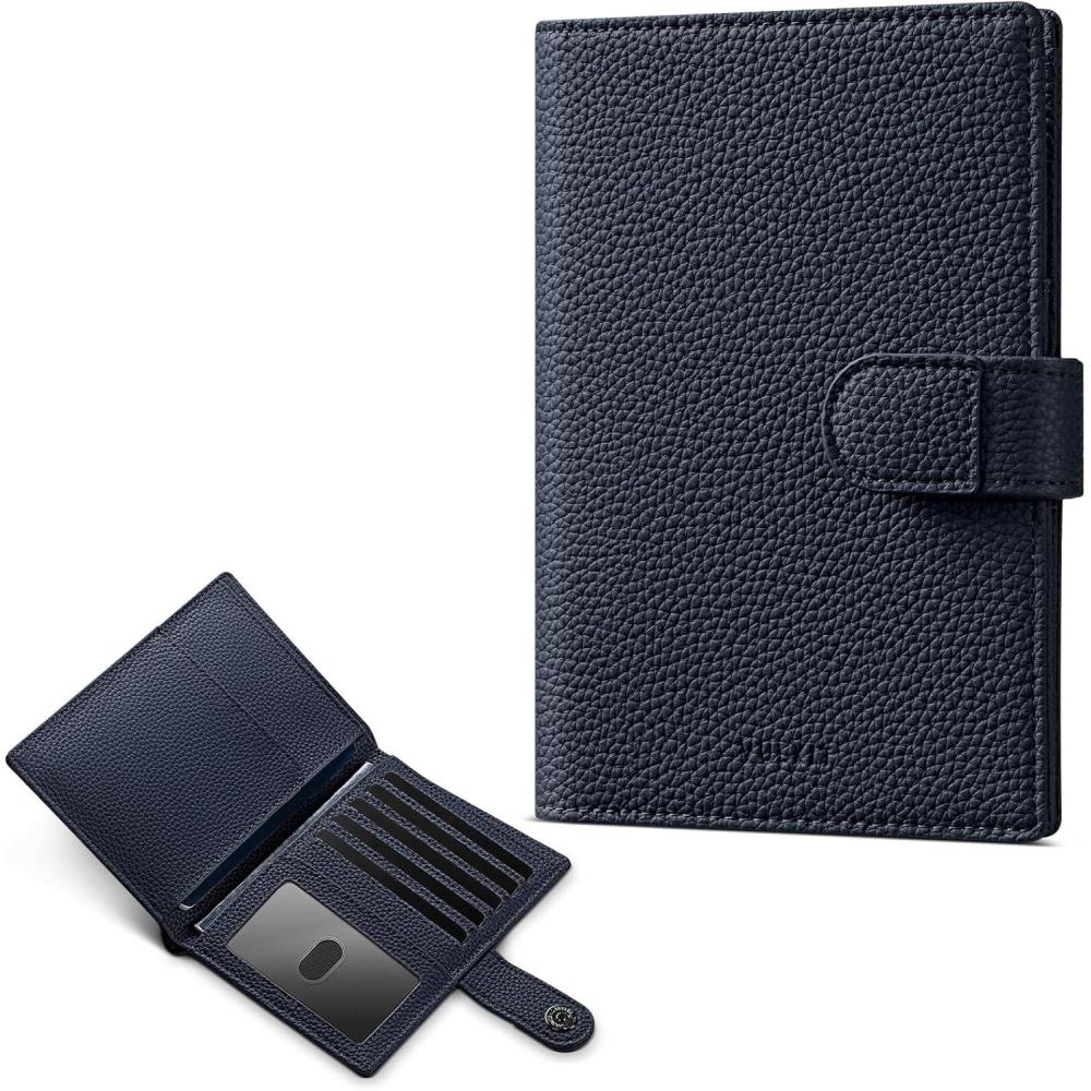 image:imageVULKIT Leather Passport Wallet for 2 Passports Slim Double Passport Holder RFID Blocking Passport Travel Wallet with ID Window for WomenNavy
