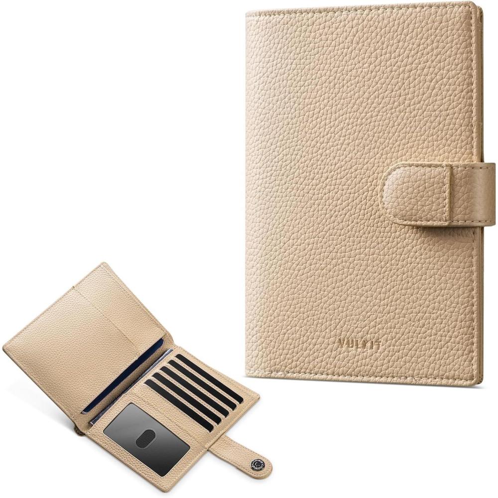 image:imageVULKIT Leather Passport Wallet for 2 Passports Slim Double Passport Holder RFID Blocking Passport Travel Wallet with ID Window for WomenNude