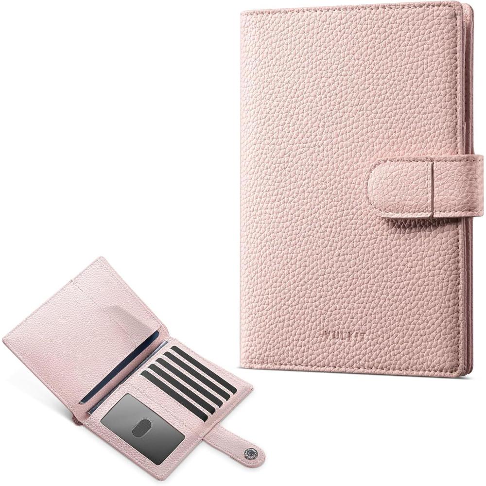 image:imageVULKIT Leather Passport Wallet for 2 Passports Slim Double Passport Holder RFID Blocking Passport Travel Wallet with ID Window for WomenPink