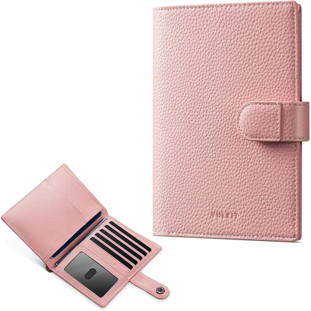 image:imageVULKIT Leather Passport Wallet for 2 Passports Slim Double Passport Holder RFID Blocking Passport Travel Wallet with ID Window for WomenSeashellPink