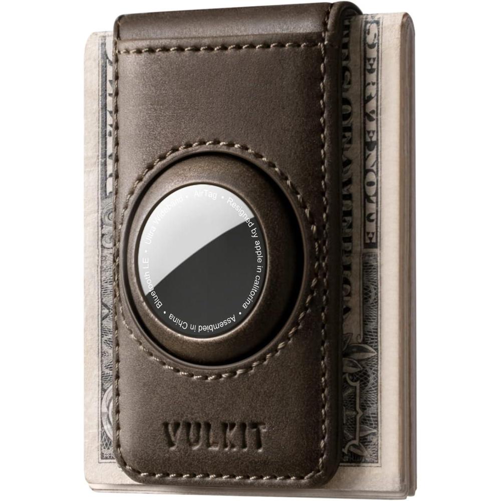 image:imageVULKIT Mens Magnetic Money Clip with Airtag Holder Airtag NOT Included Holds Up to 15 Cash or 8 CardsEspresso