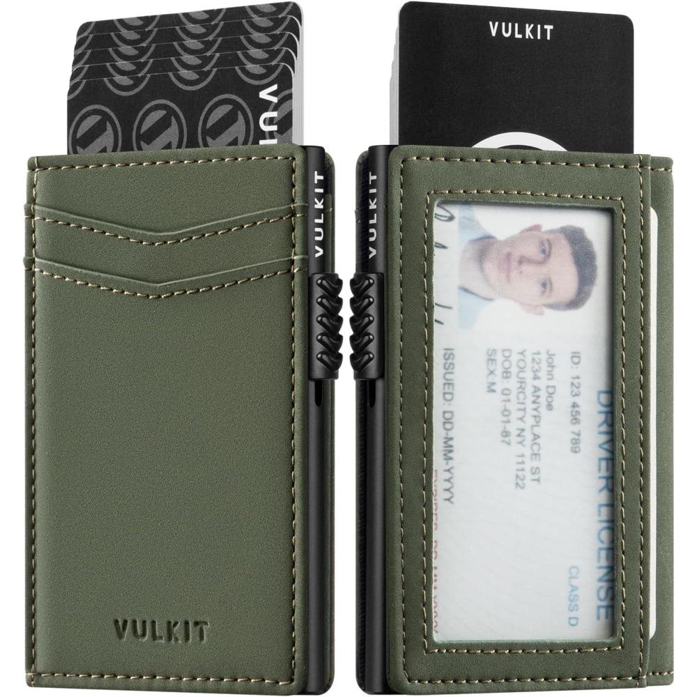 image:imageVULKIT Mens Slim Wallets Pop Up Card Holder RFID Blocking Metal Wallet Minimalist Design Holds Up to 11 CardsG2Frosted Green Magnetic Closure