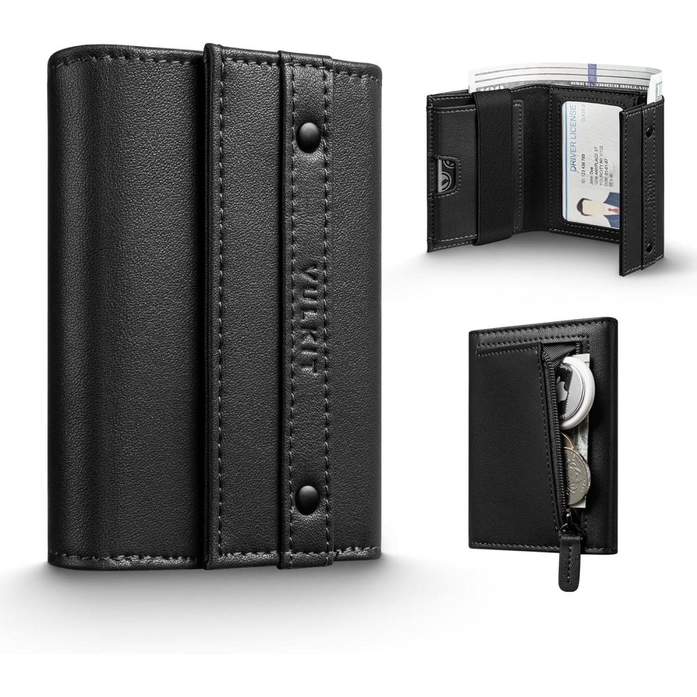 image:imageVULKIT Mens Wallet RFID Blocking Leather Compact Trifold with Zippered Coin Pocket ID Window and Business Card Holder GreenBlack