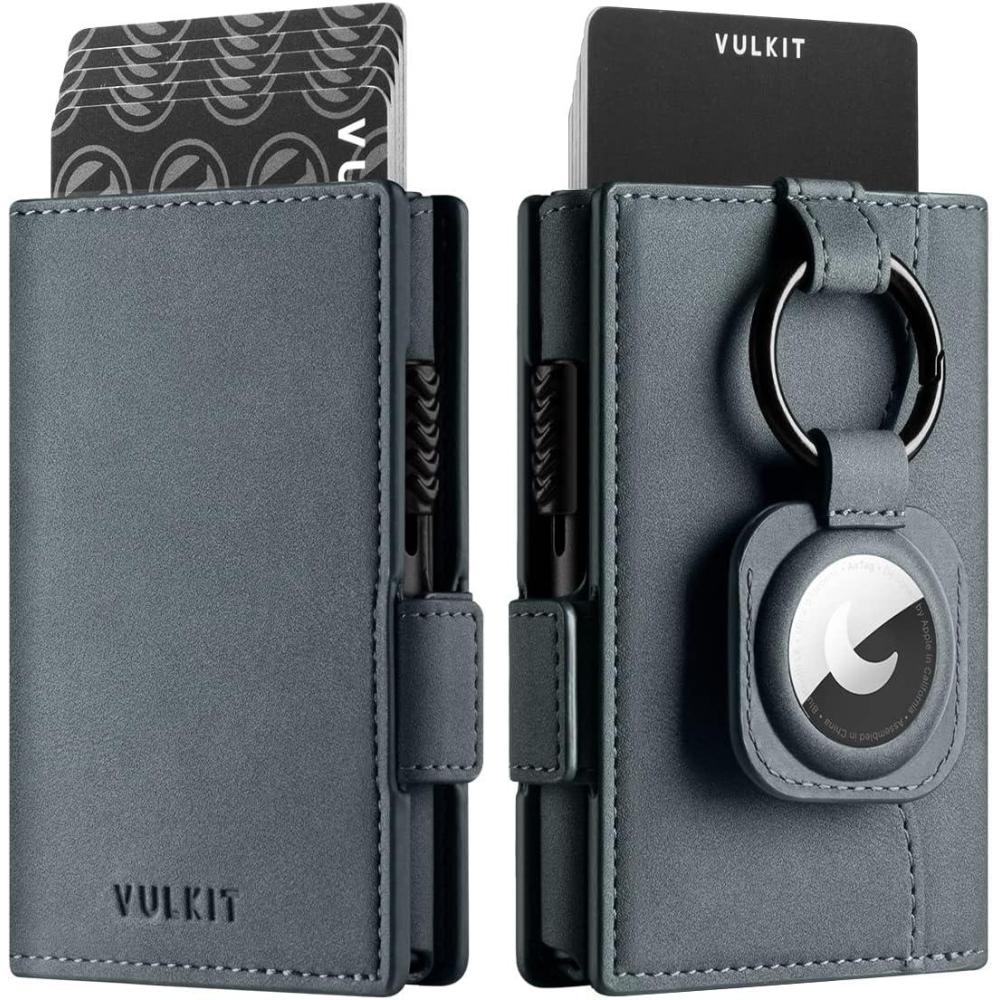 image:imageVULKIT Mens Wallet with Key Ring amp Airtag Holder Leather Pop Up Card Holder RFID Blocking Keychain Wallet Cash CompartmentBlue