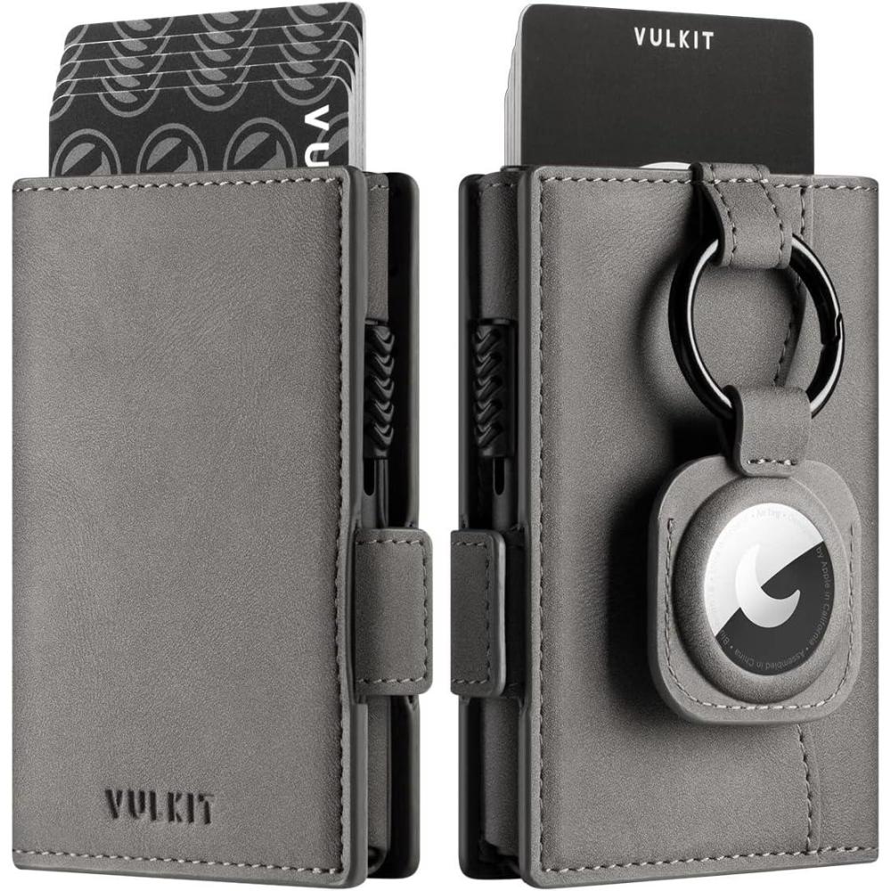 image:imageVULKIT Mens Wallet with Key Ring amp Airtag Holder Leather Pop Up Card Holder RFID Blocking Keychain Wallet Cash CompartmentGrey