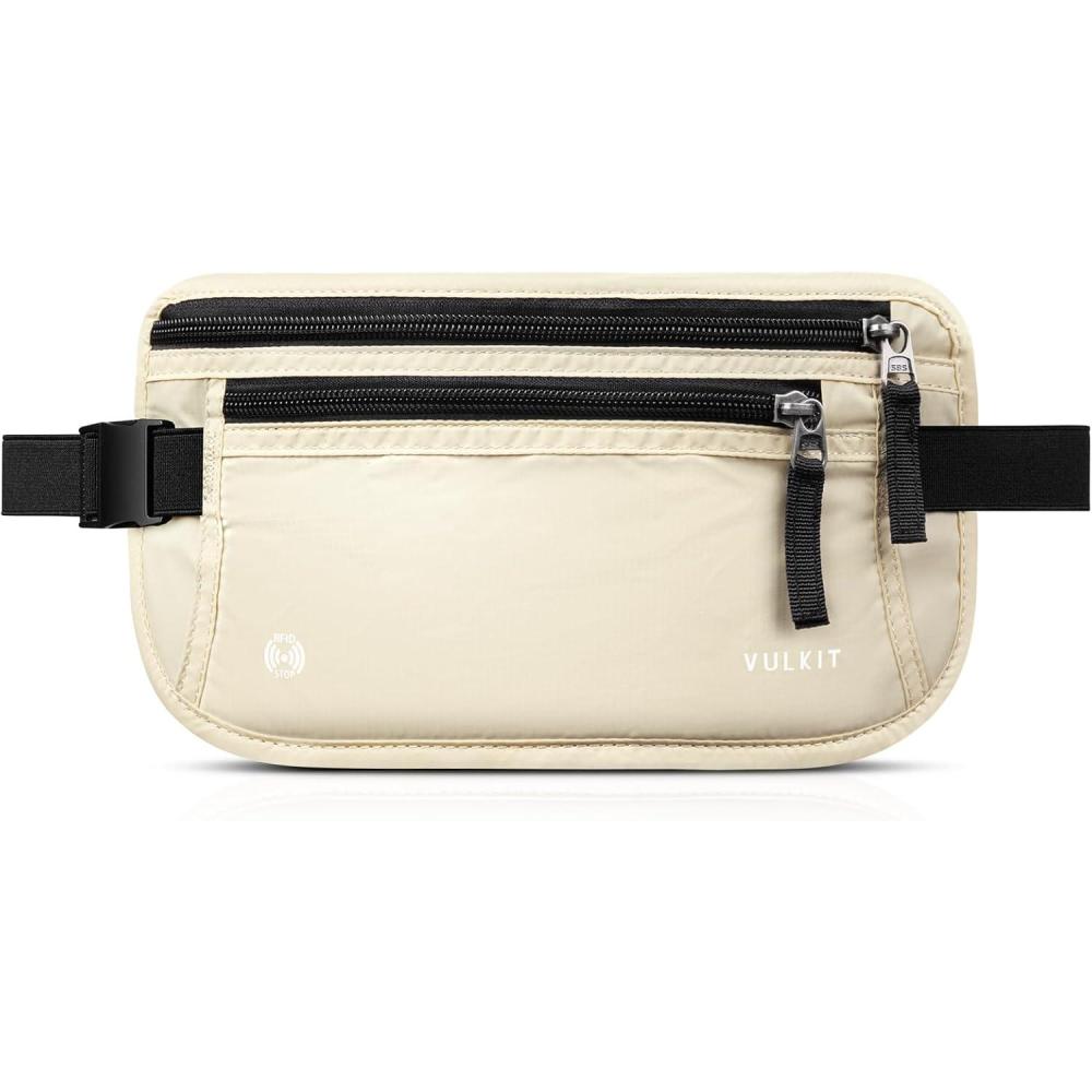 image:imageVULKIT Money Belt for Travel Hidden Passport Holder AntiTheft Travel Wallet Under Clothes RFID Blocking Waist Pouch Undercover Fanny Pack Carbon BlackCream White