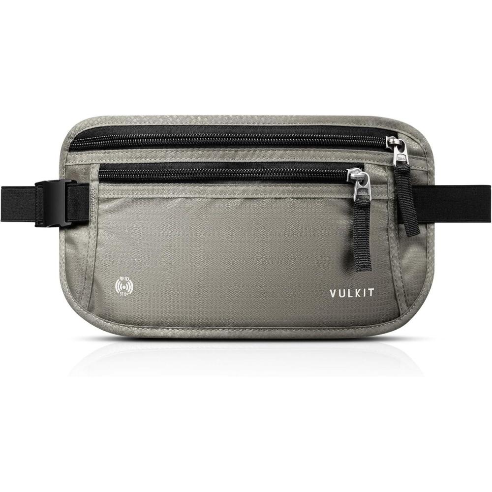 image:imageVULKIT Money Belt for Travel Hidden Passport Holder AntiTheft Travel Wallet Under Clothes RFID Blocking Waist Pouch Undercover Fanny Pack Carbon BlackCool Gray