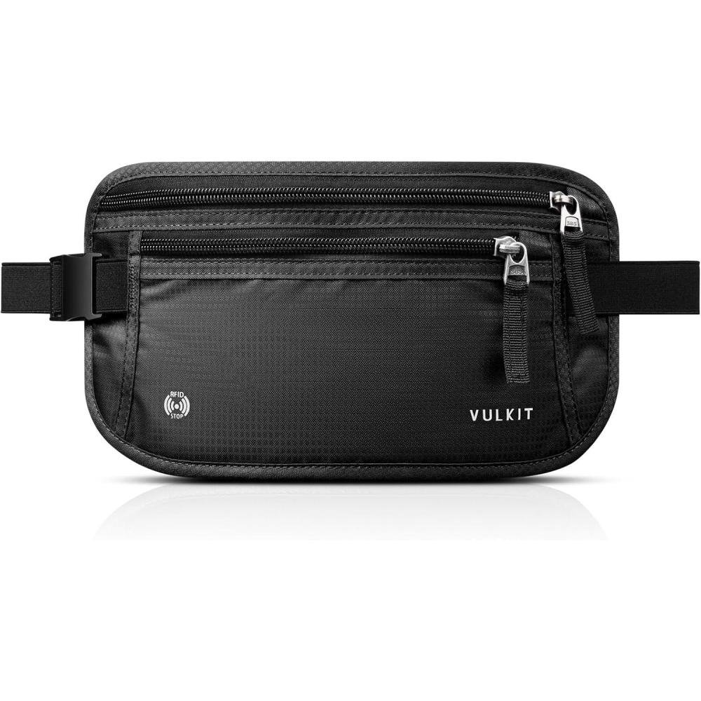 image:imageVULKIT Money Belt for Travel Hidden Passport Holder AntiTheft Travel Wallet Under Clothes RFID Blocking Waist Pouch Undercover Fanny Pack Carbon BlackCarbon Black
