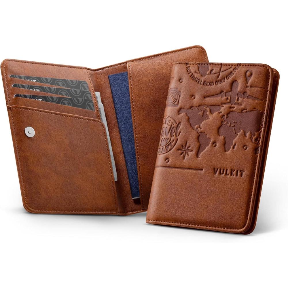 image:imageVULKIT Passport Holder For Travel With Magnetic Closure RFID Blocking Travel Wallet Passport Book Cover Boarding Pass Holder Travel EssentialsBrown