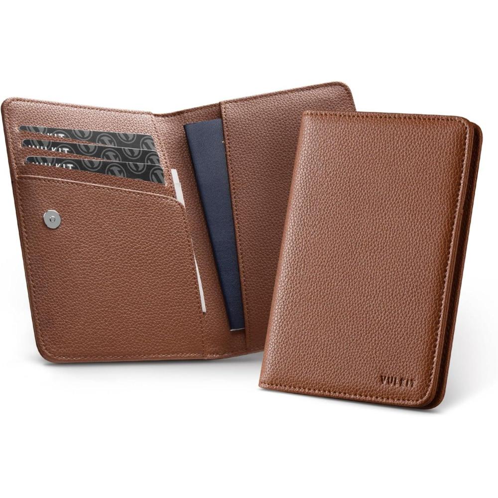 image:imageVULKIT Passport Holder For Travel With Magnetic Closure RFID Blocking Travel Wallet Passport Book Cover Boarding Pass Holder Travel EssentialsGrain Espresso