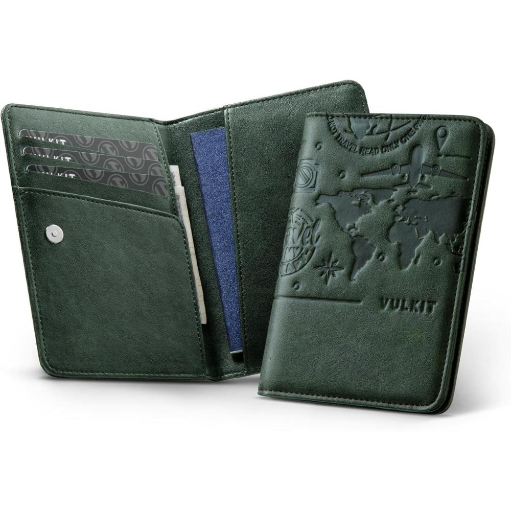 image:imageVULKIT Passport Holder For Travel With Magnetic Closure RFID Blocking Travel Wallet Passport Book Cover Boarding Pass Holder Travel EssentialsGreen