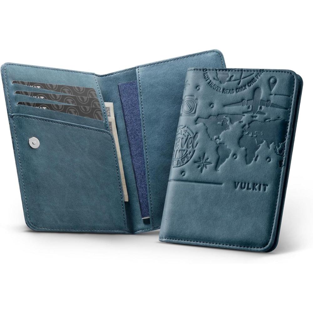 image:imageVULKIT Passport Holder For Travel With Magnetic Closure RFID Blocking Travel Wallet Passport Book Cover Boarding Pass Holder Travel EssentialsNavy
