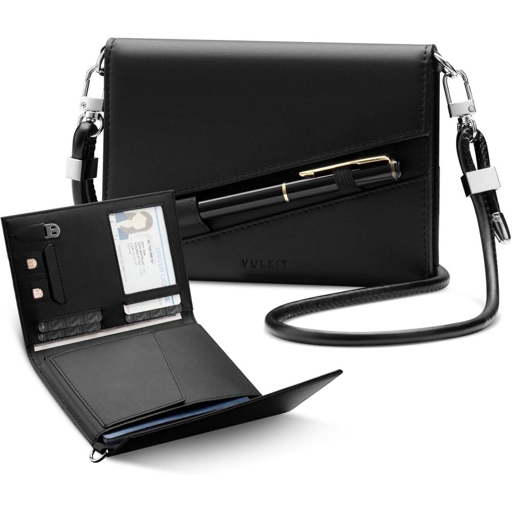 image:imageVULKIT Passport Holder Wallet for Travel Women RFID Blocking Leather Passport Card Cover Case Travel Essentials with Lanyard and Pen Holder BlackBlack