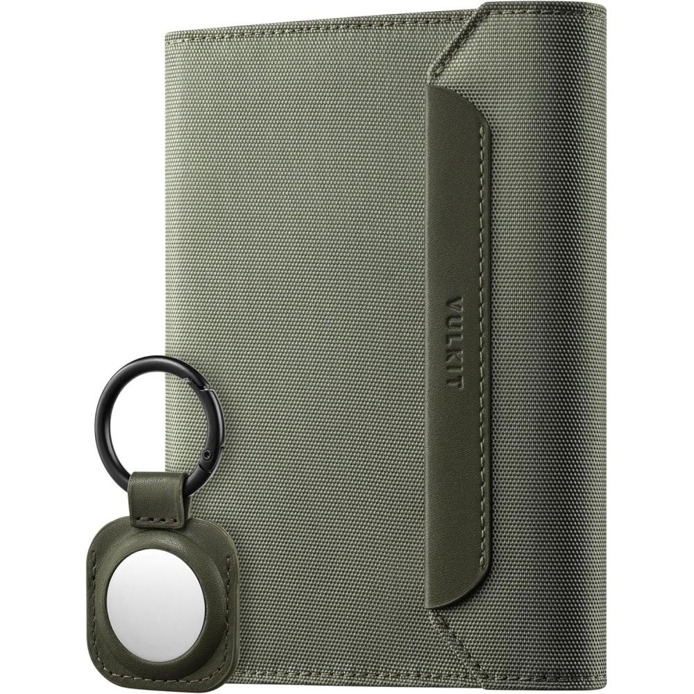 image:imageVULKIT Passport Wallet with Detachable AirTag Holder Vegan Leather Passport Holder RFID Blocking Travel Essential Magnetic Closure GreenGreen