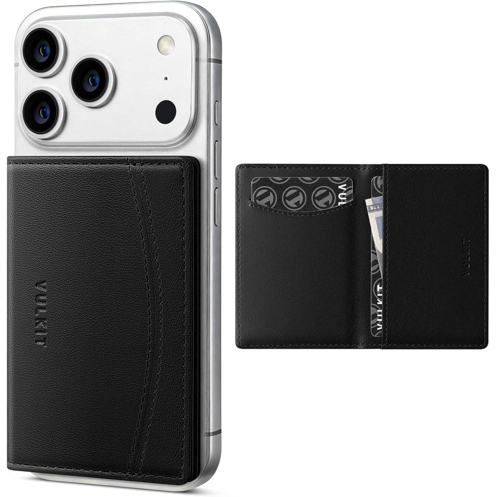 image:imageVULKIT Phone Card Holder Stick on Adhesive Credit Card Holder RFID Blocking Sticky Phone Wallet Compatible with iphone Leather Card Case for WomenBlack