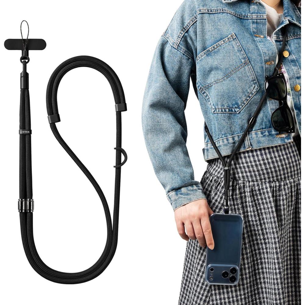 image:imageVULKIT Phone Lanyard Crossbody Cellphone Wrist Strap AntiTheft Phone Strap Adjustable Neck Lanyard with Metal BucklesBlack