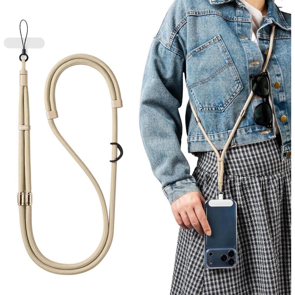 image:imageVULKIT Phone Lanyard Crossbody Cellphone Wrist Strap AntiTheft Phone Strap Adjustable Neck Lanyard with Metal BucklesLight Brown