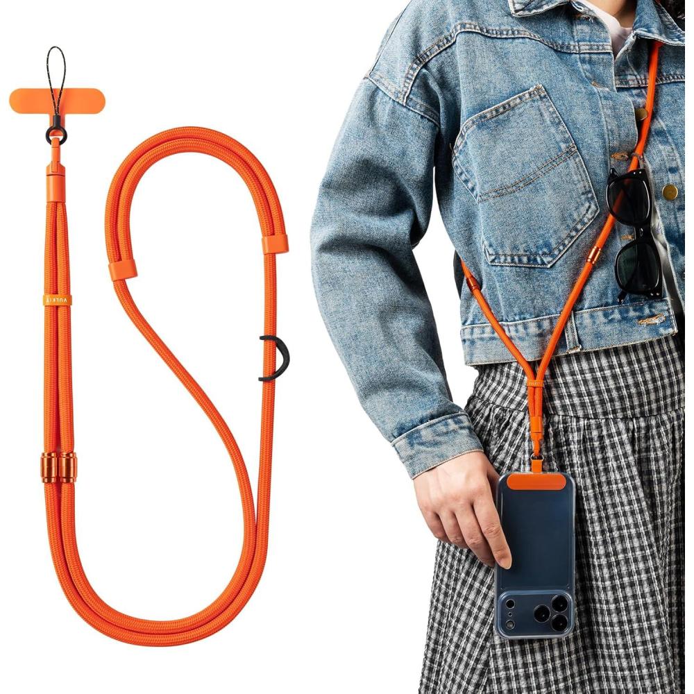 image:imageVULKIT Phone Lanyard Crossbody Cellphone Wrist Strap AntiTheft Phone Strap Adjustable Neck Lanyard with Metal BucklesOrange