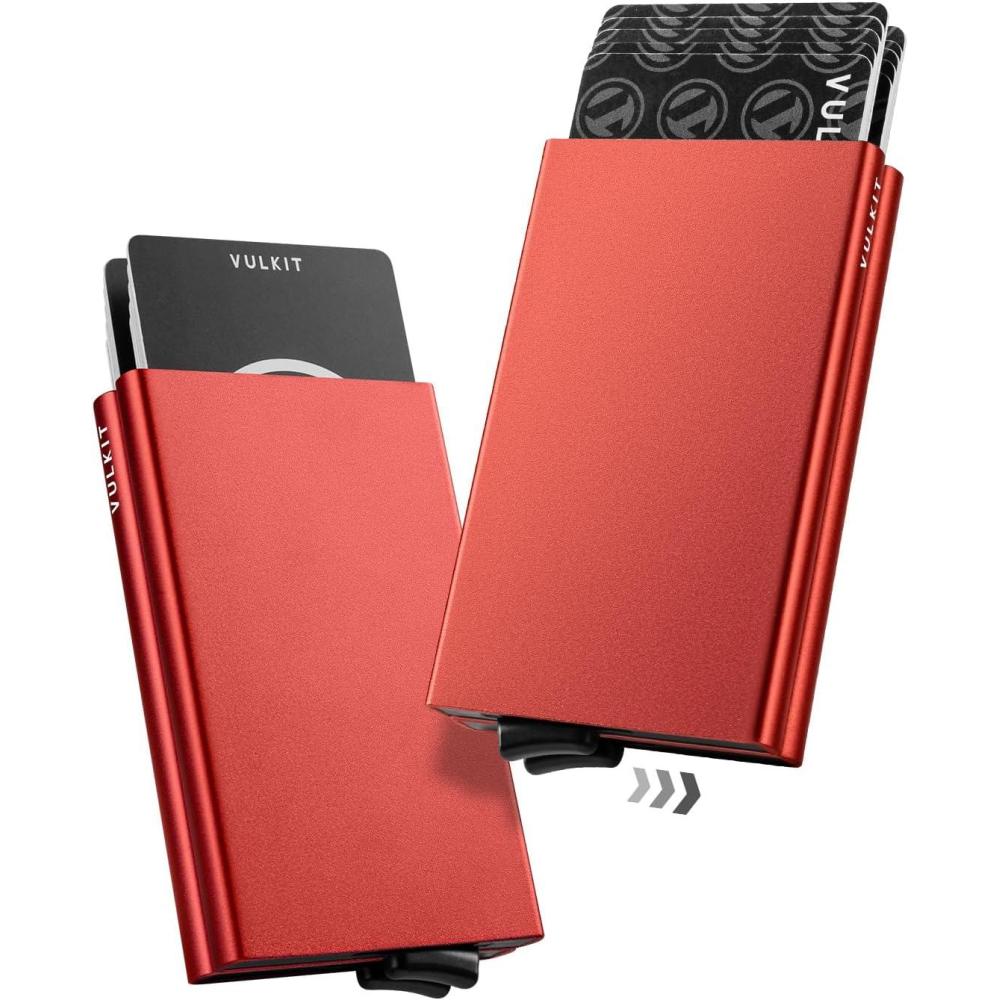 image:imageVULKIT Pop Up Card Holder Minimalist Card Case RFID Blocking 2 Double Slim Metal Case for Men or Women Red