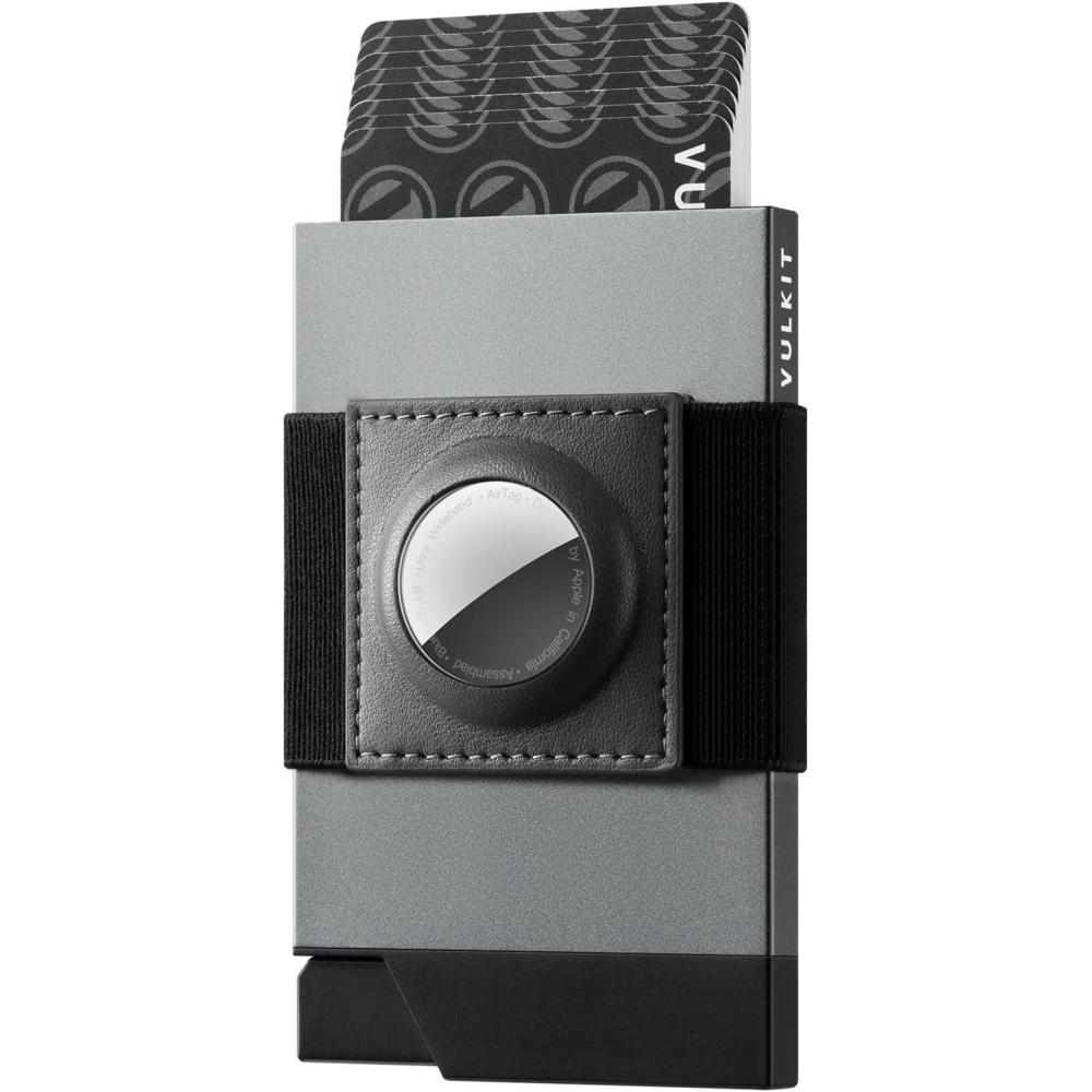 image:imageVULKIT Pop Up Card Holder With AirTag Holder Slim Aluminum Slide Wallet With Money Band and RFID Blocking Holds 12 Cards and Cash for Men and Women Space GreySpace Grey
