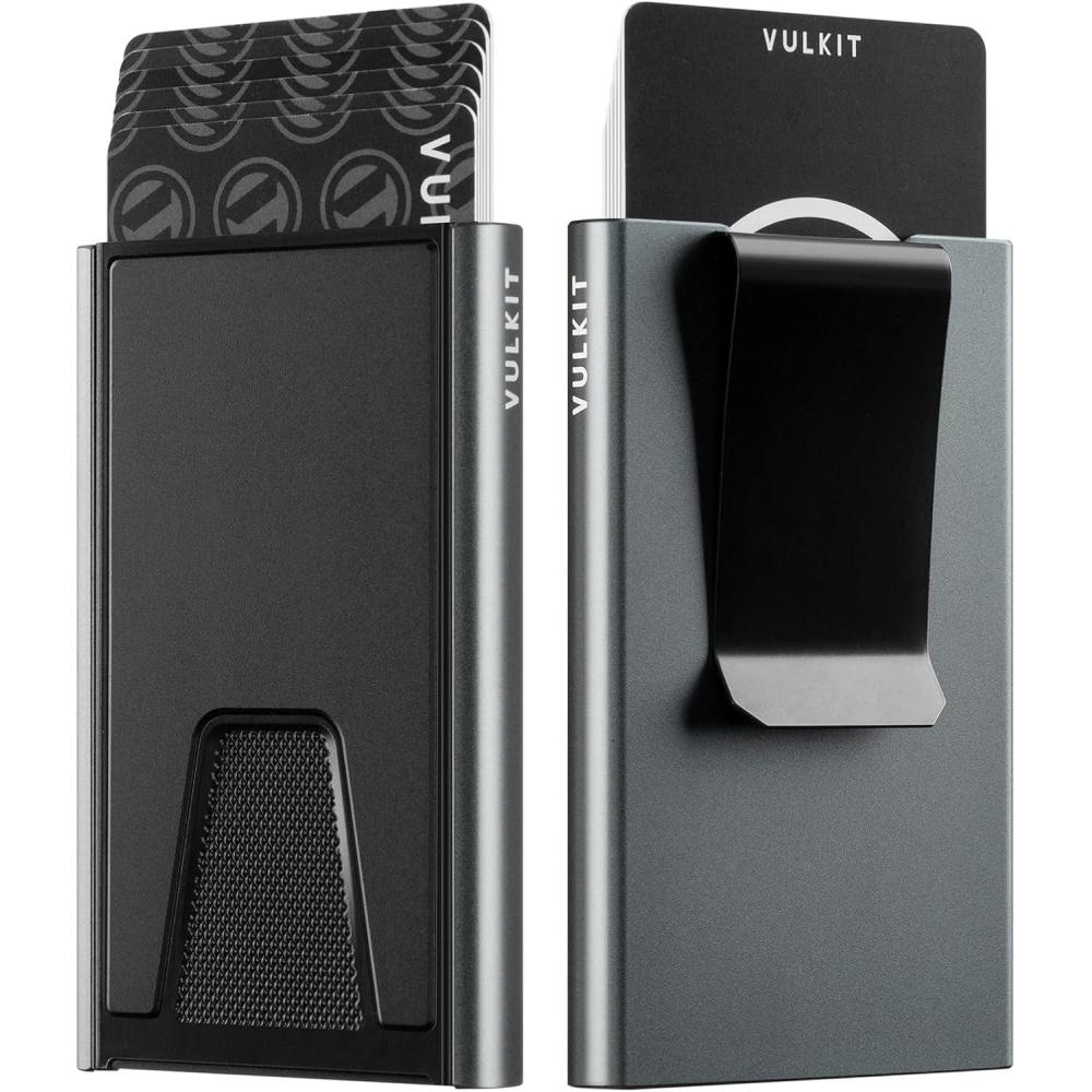 image:imageVULKIT Pop Up Wallet with Money Clip and Airtag Holder Slim Aluminum Wallet for Men RFID Blocking RedGrey