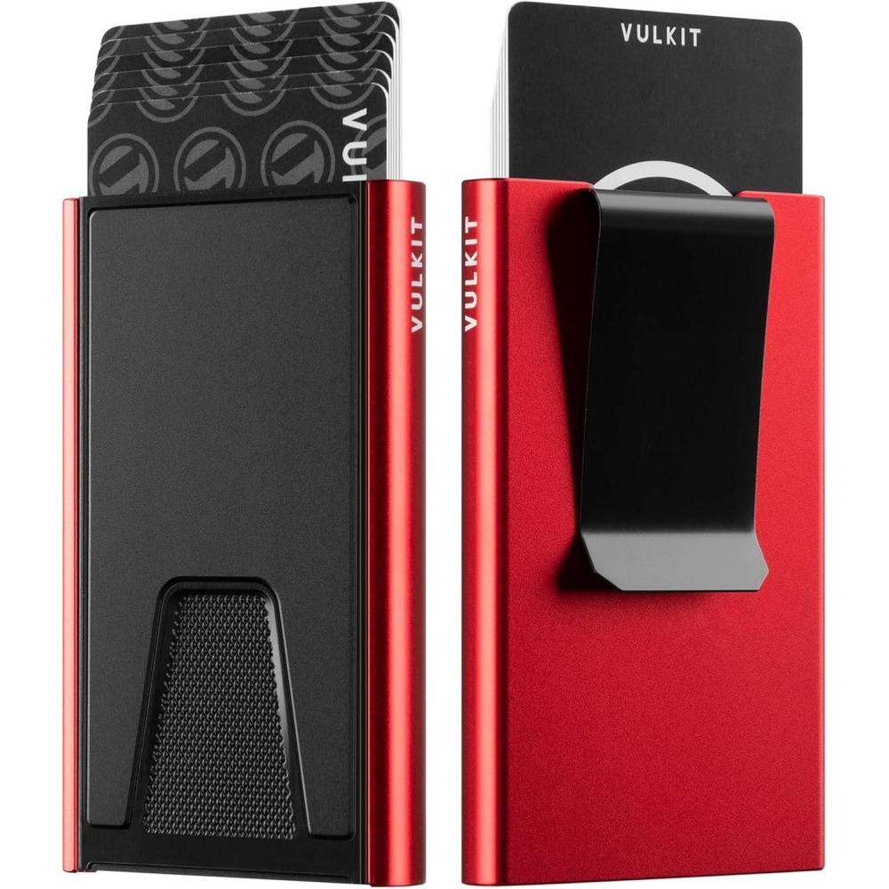 image:imageVULKIT Pop Up Wallet with Money Clip and Airtag Holder Slim Aluminum Wallet for Men RFID Blocking RedRed